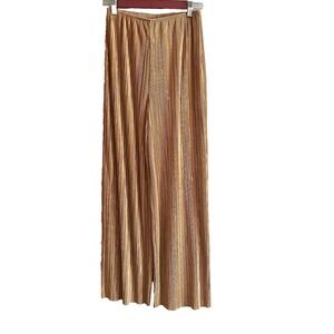 Maggie Sweet Women's Gold Ribbed Shimmery Elastic Wide Leg Pants Size S